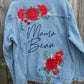 Custom Red Roses Women's Relaxed Fit Denim Jacket