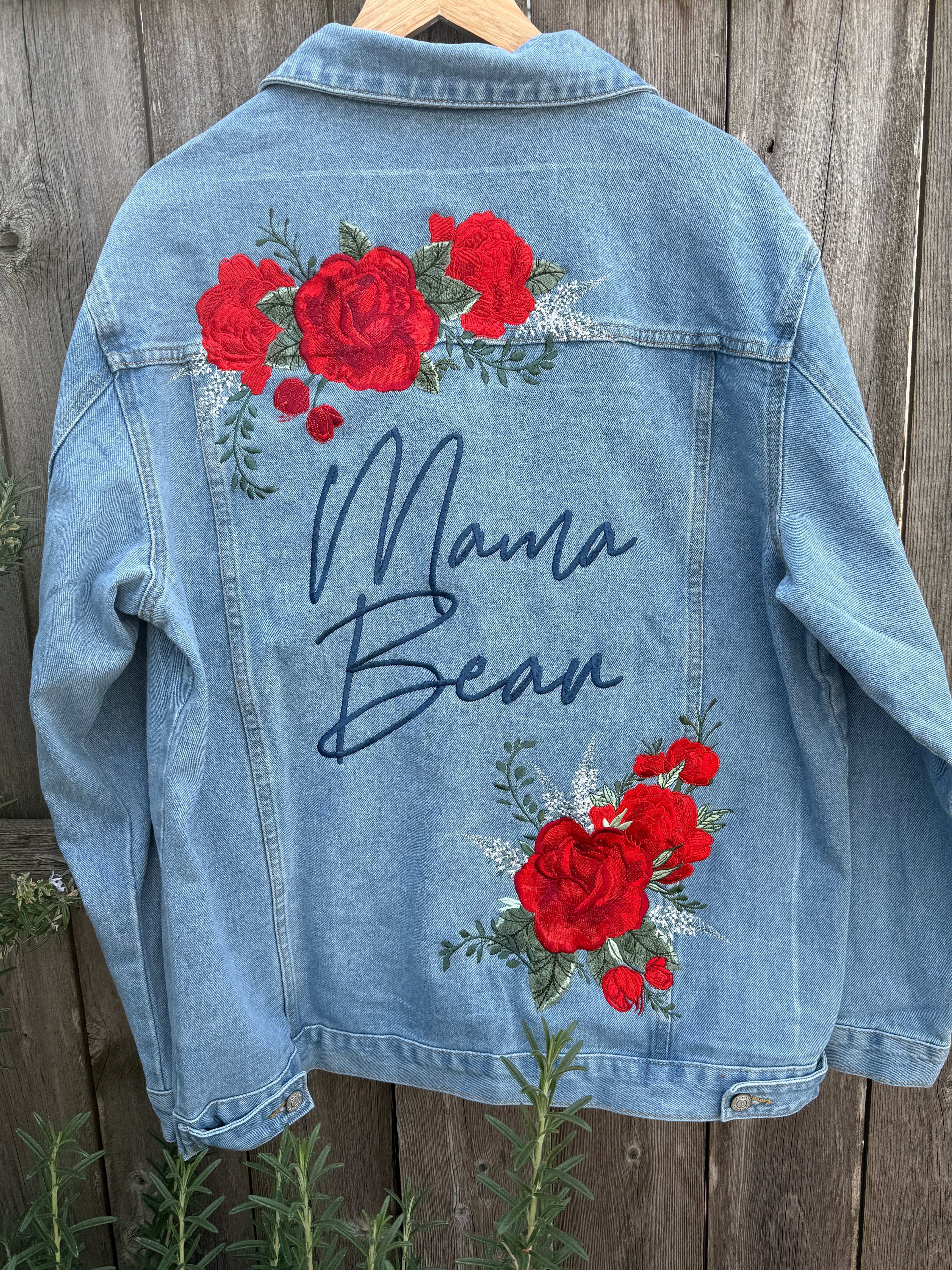 Custom Red Roses Women's Relaxed Fit Denim Jacket