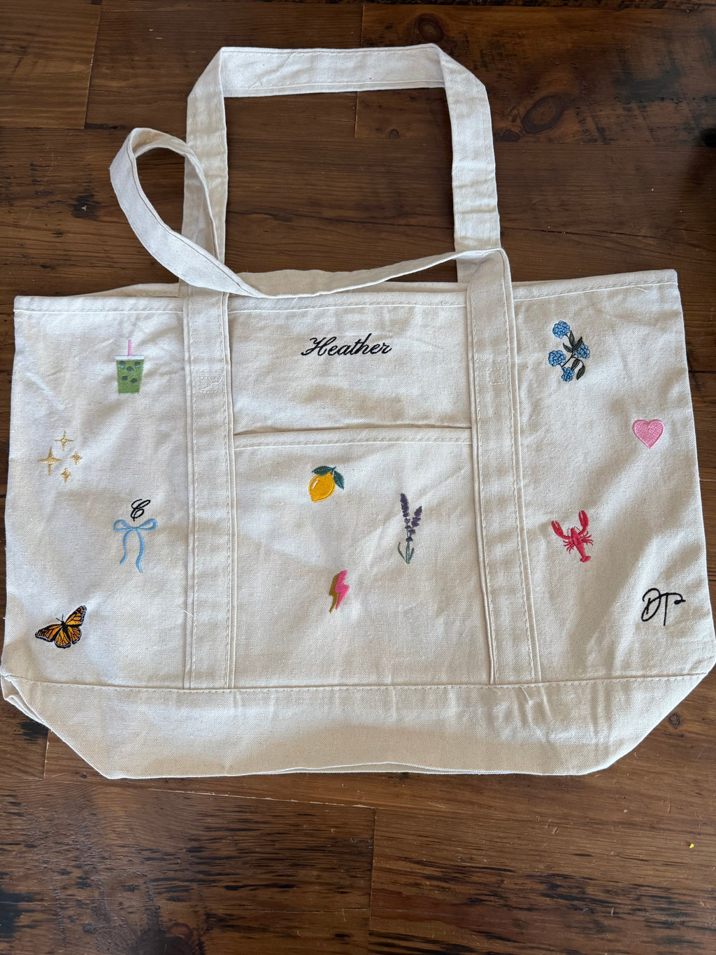 CUSTOM Embroidered Small or Large Natural Tote Bag Choose Your Icons & Text