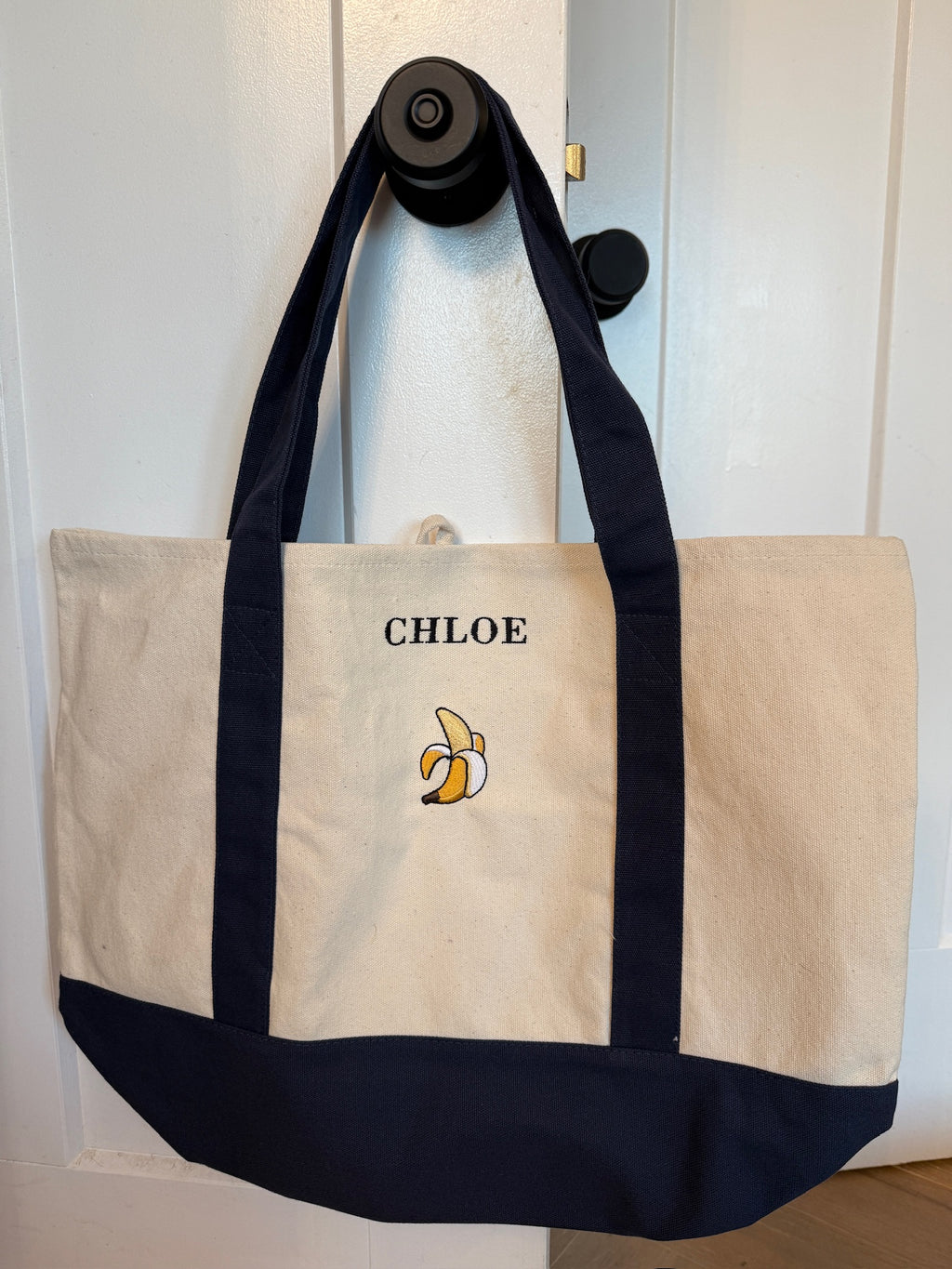 Custom Boater Style Tote With Initials and Icons