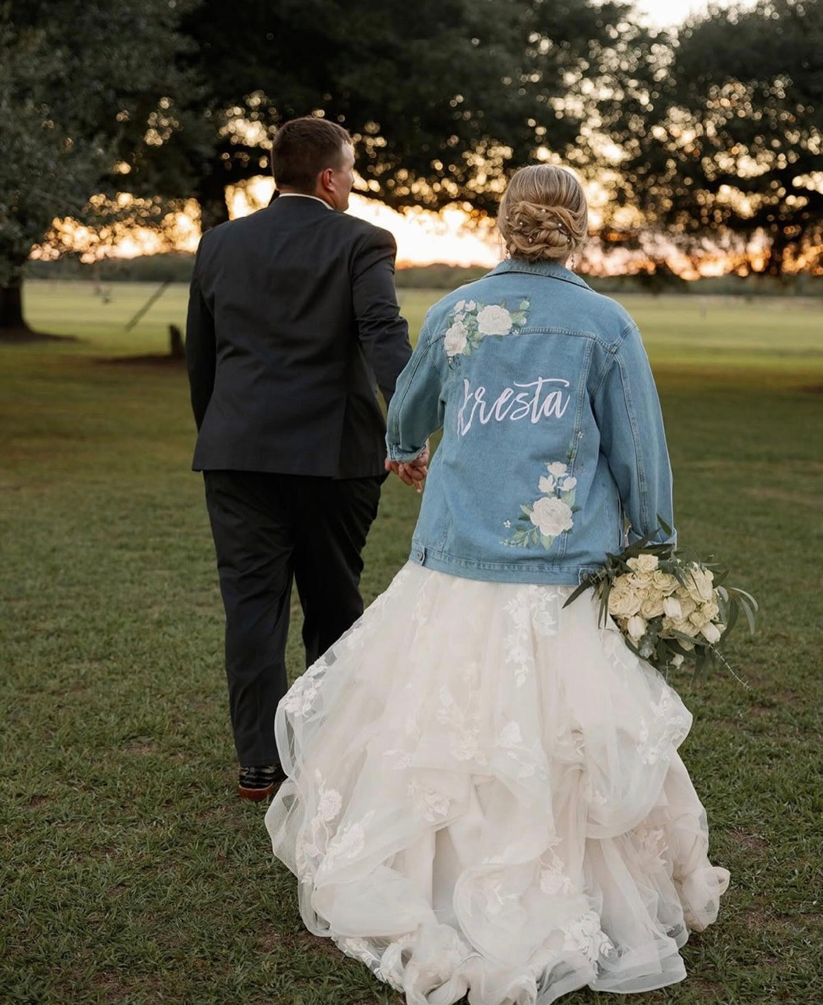 Custom Ivory Peony Floral Women's Relaxed Fit Denim Jacket