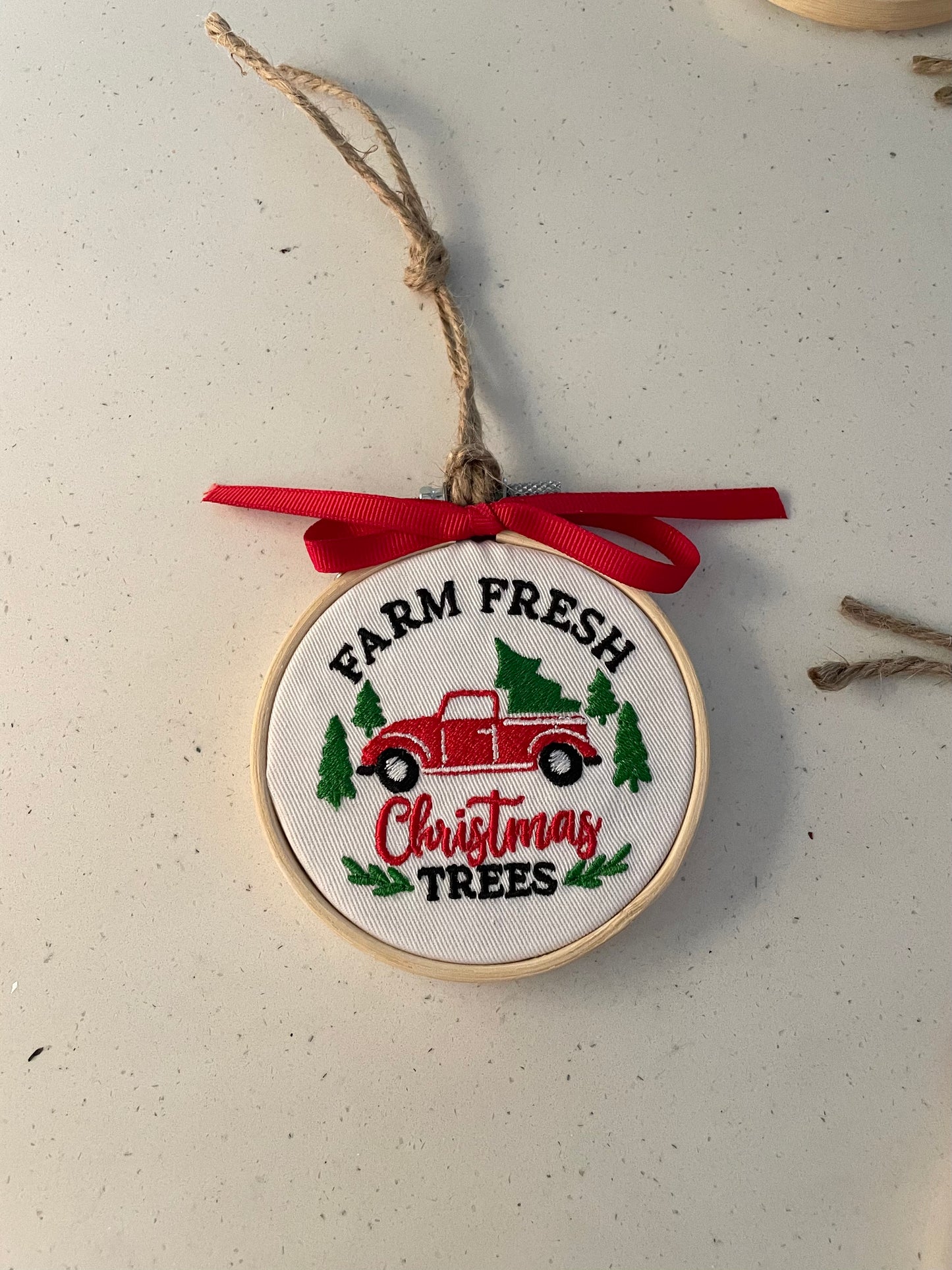 Embroidered Holiday Embroidery Hoop Ornament