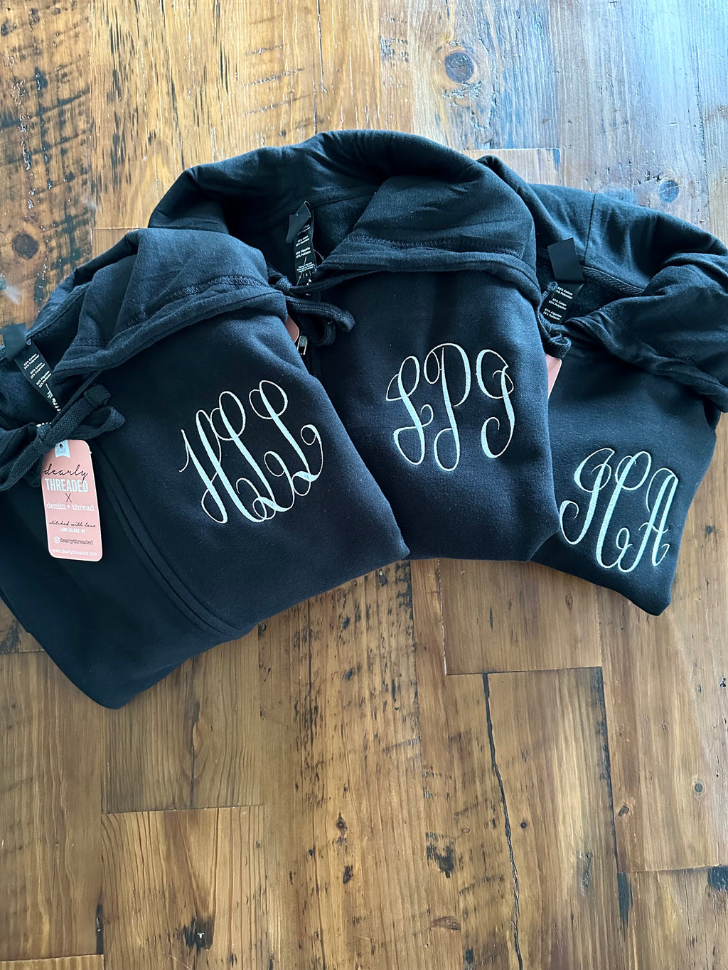 Custom Three Letter Embroidered Monogram Unisex Zip Up Sweatshirt