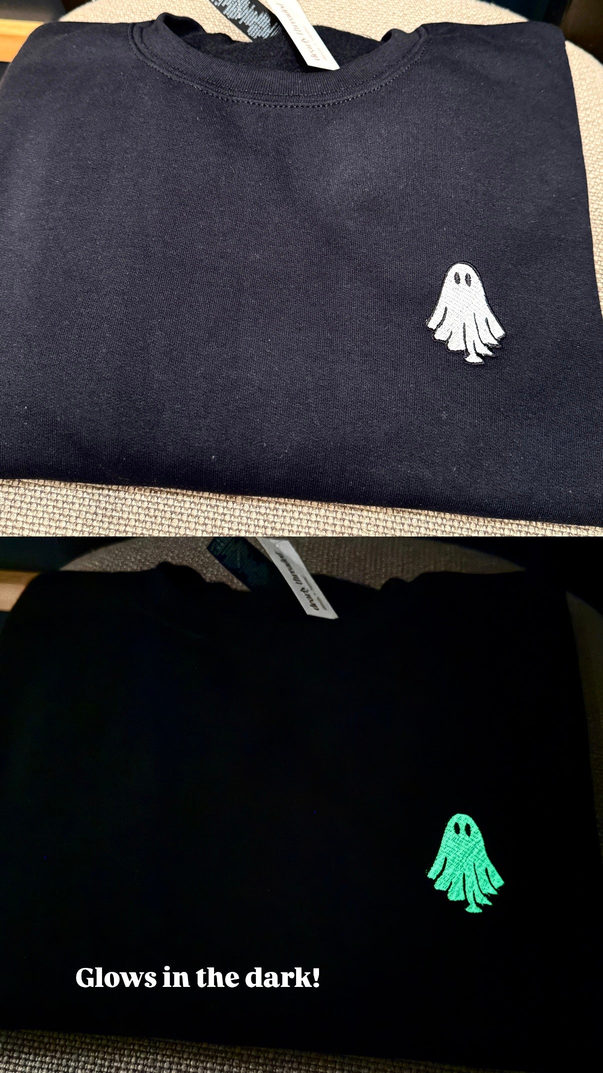 Embroidered Glow in the Dark Ghost or Skull peace Crewneck