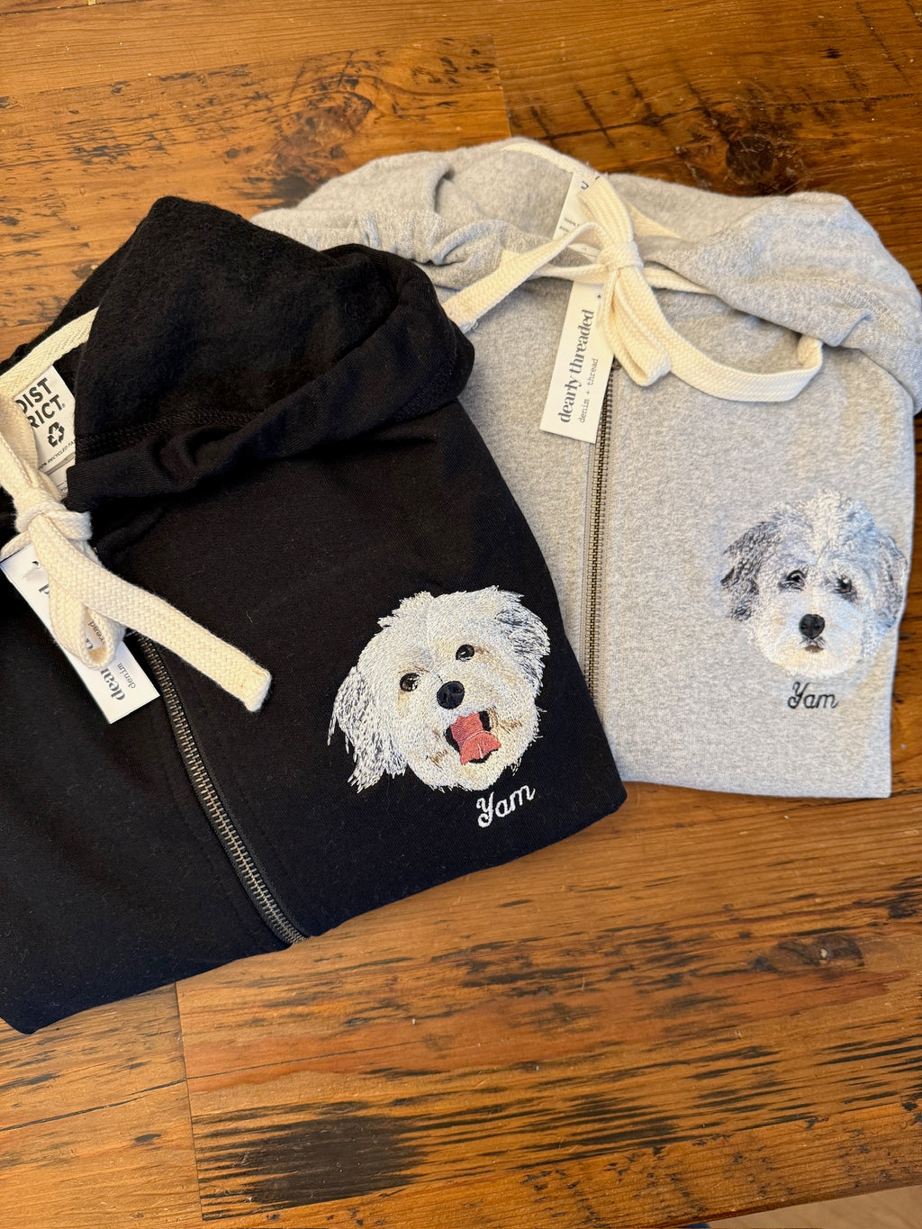 Custom Pet on Zip Up Hooded Grey Sweatshirt