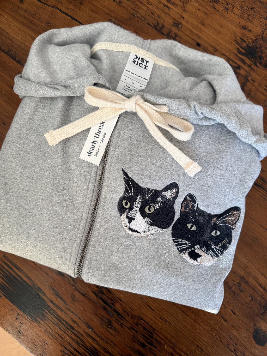 Custom Pet on Zip Up Hooded Grey Sweatshirt