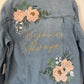Custom Blush Pink Peony and Eucalyptus Women's Relaxed Fit Denim Jacket