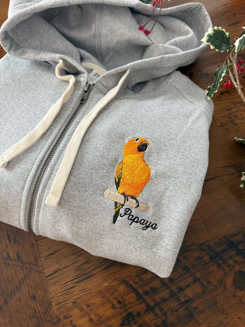 Custom Pet on Zip Up Hooded Grey Sweatshirt