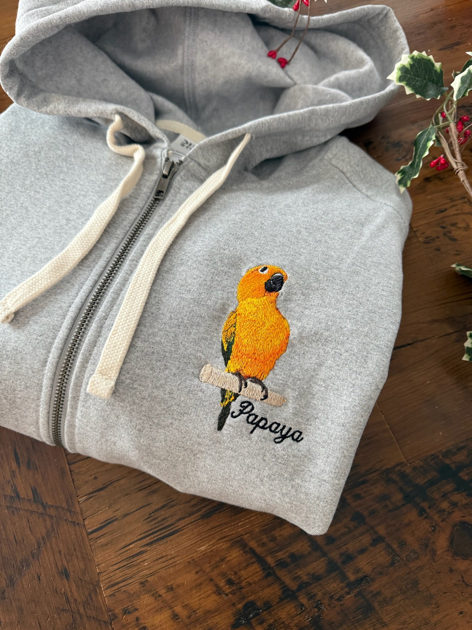 Custom Pet on Zip Up Hooded Grey Sweatshirt