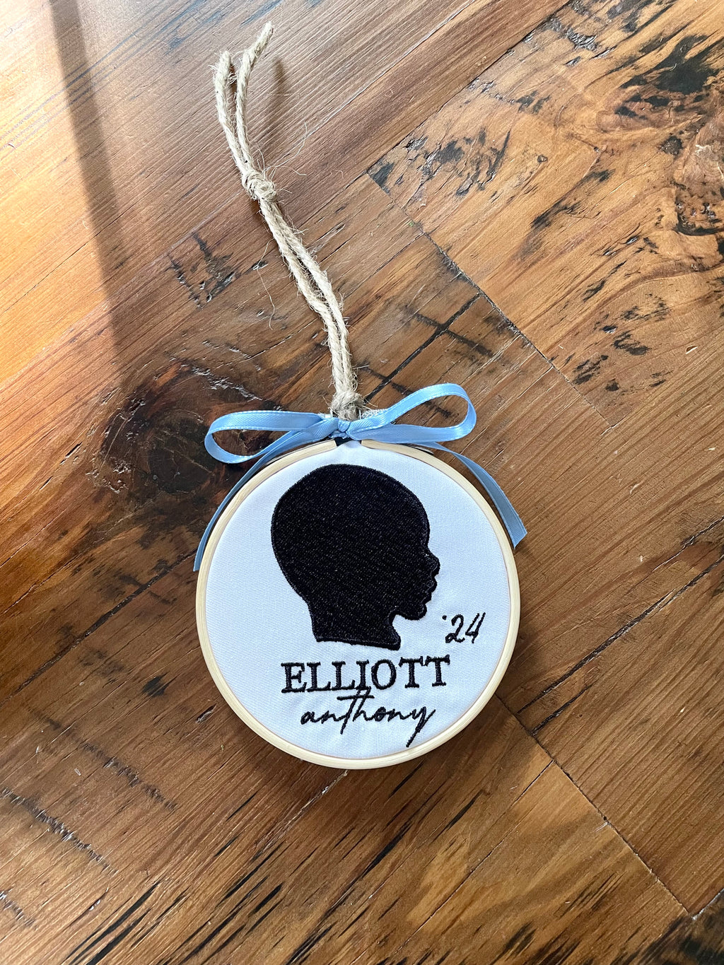 Custom Embroidered Baby Side Profile Embroidery Hoop Ornament
