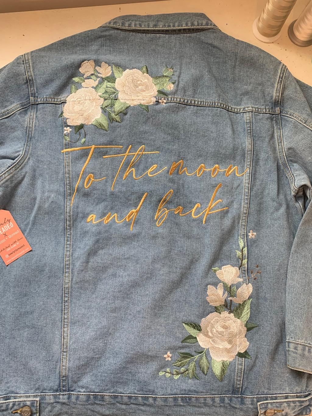 Custom Ivory Peony Floral Women's Relaxed Fit Denim Jacket