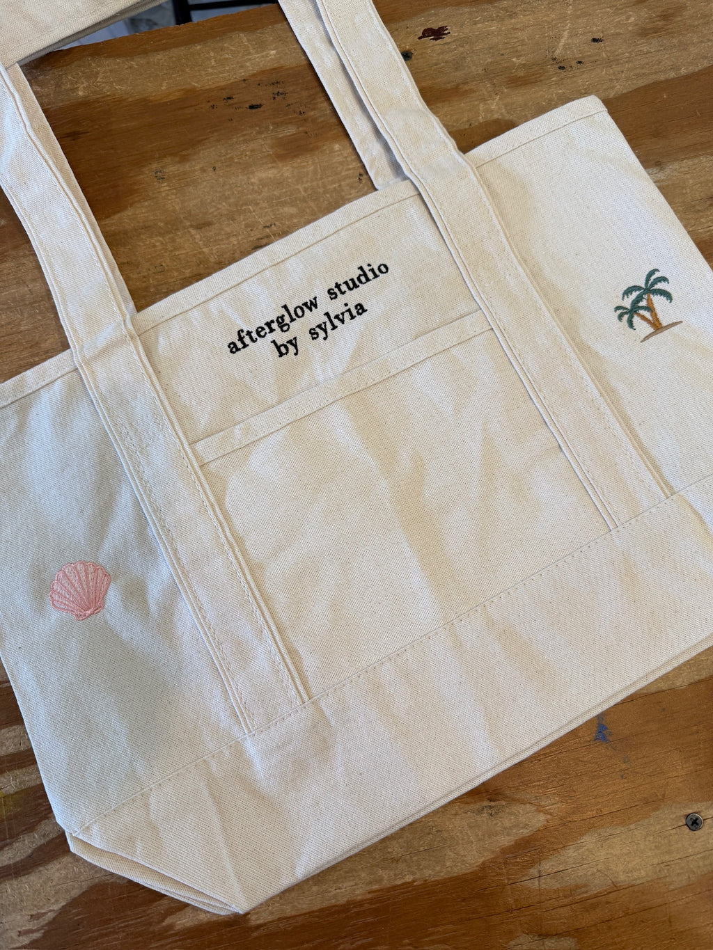 CUSTOM Embroidered 12oz Medium or Large Natural Tote Bag Choose Your Icons & Text