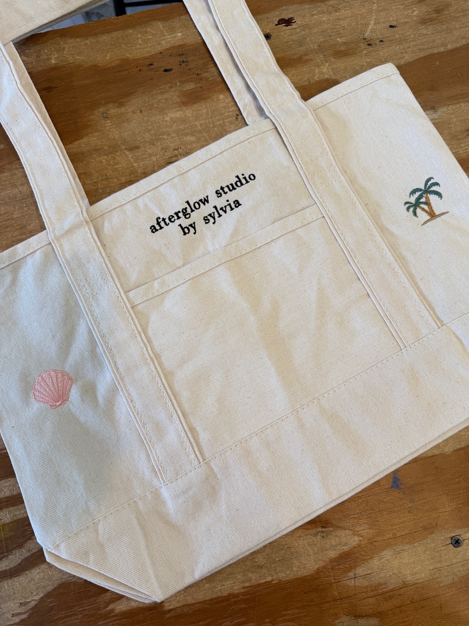 CUSTOM Embroidered 12oz Medium or Large Natural Tote Bag Choose Your Icons & Text