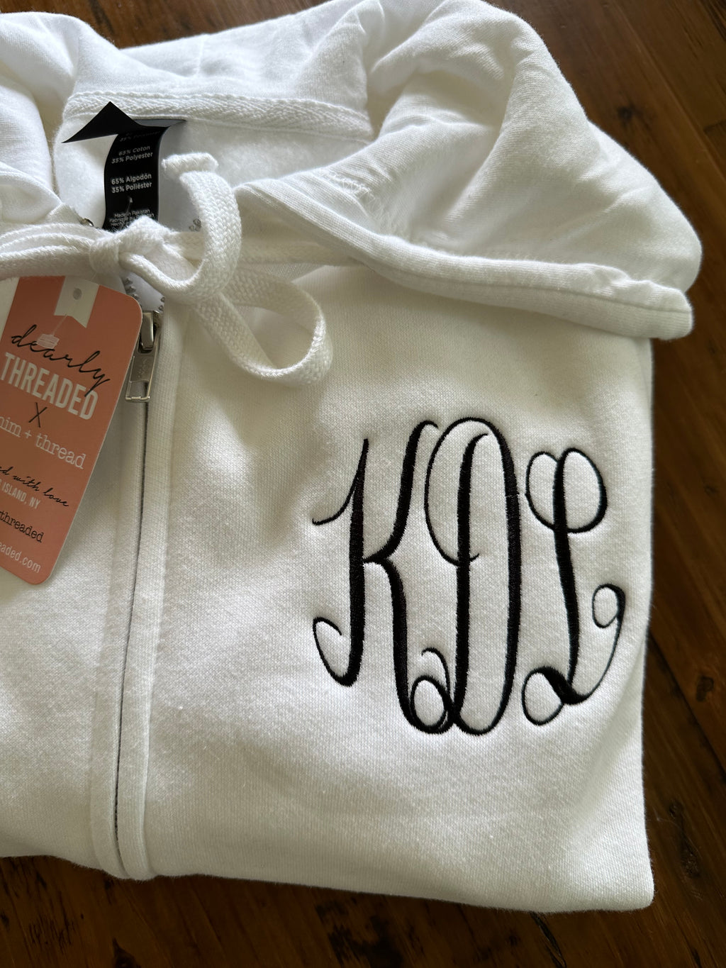 Custom Three Letter Embroidered Monogram Unisex Zip Up Sweatshirt