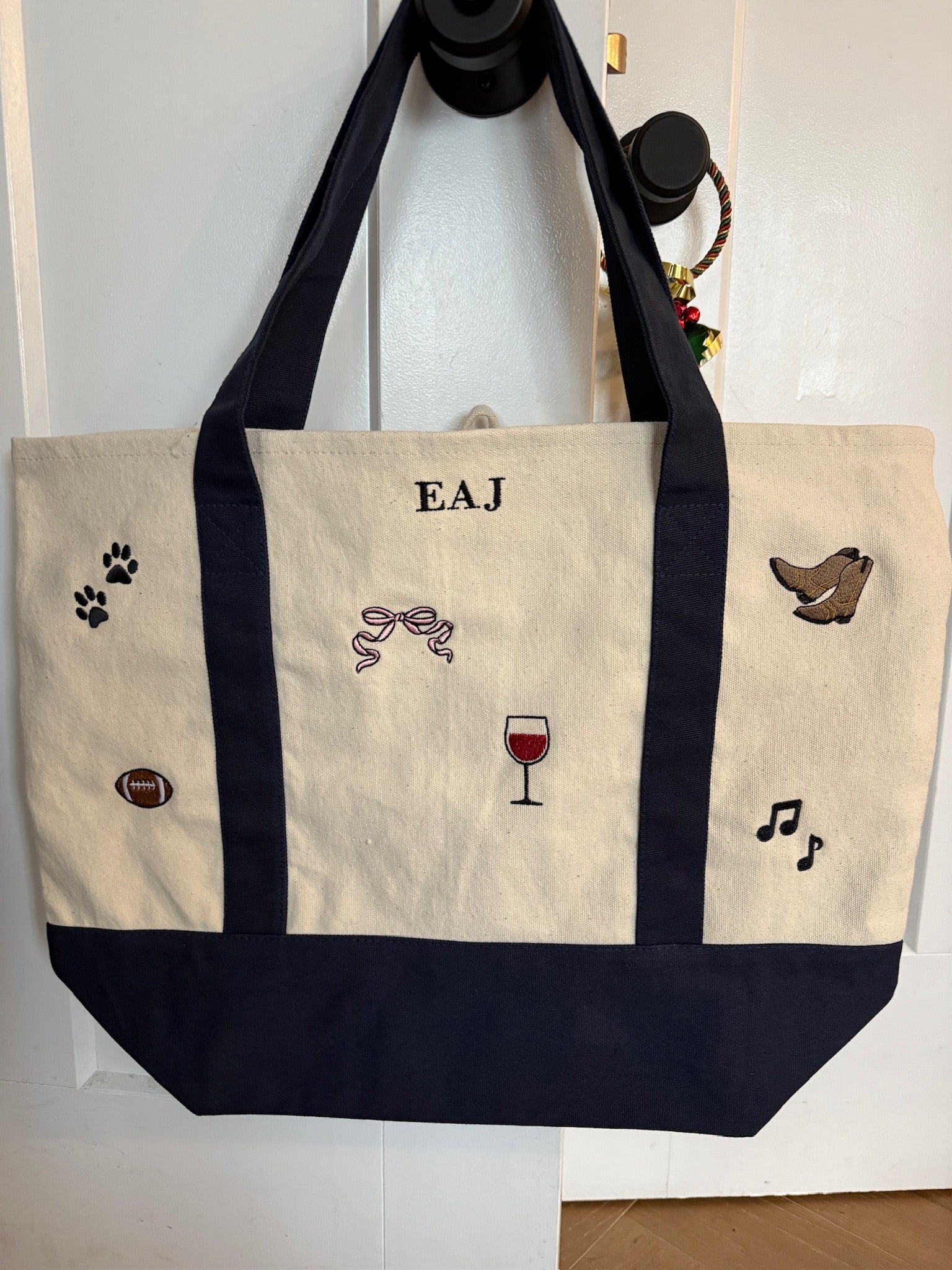 Custom Boater Style Tote With Initials and Icons