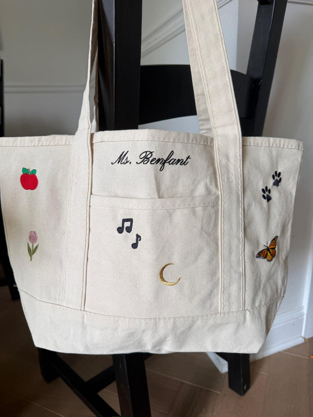 CUSTOM Embroidered 12oz Medium or Large Natural Tote Bag Choose Your Icons & Text