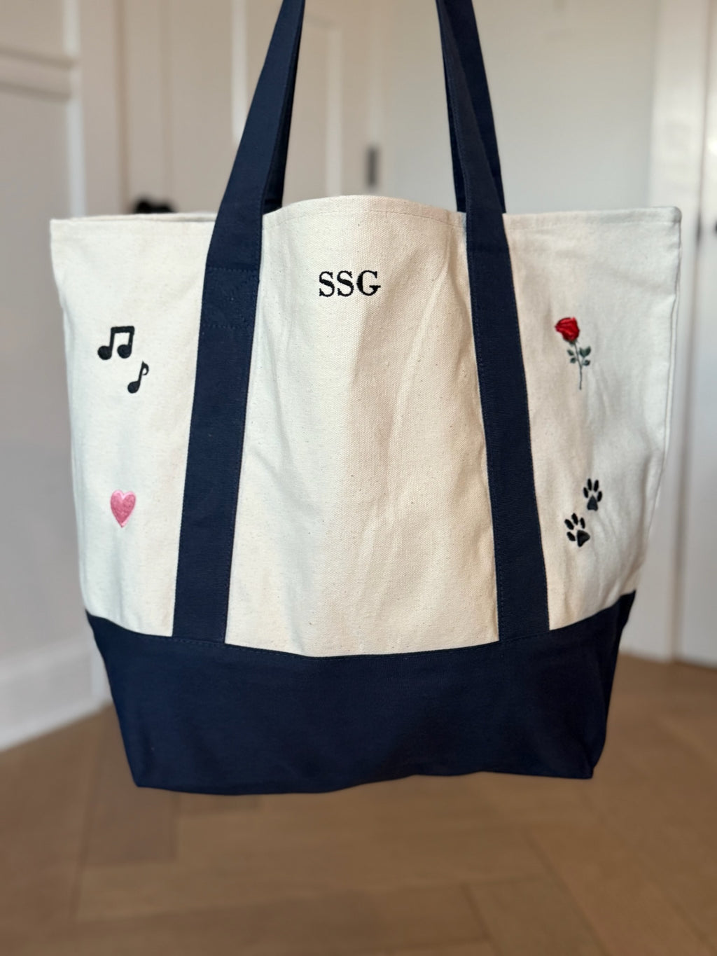 Custom Boater Style Tote With Initials and Icons