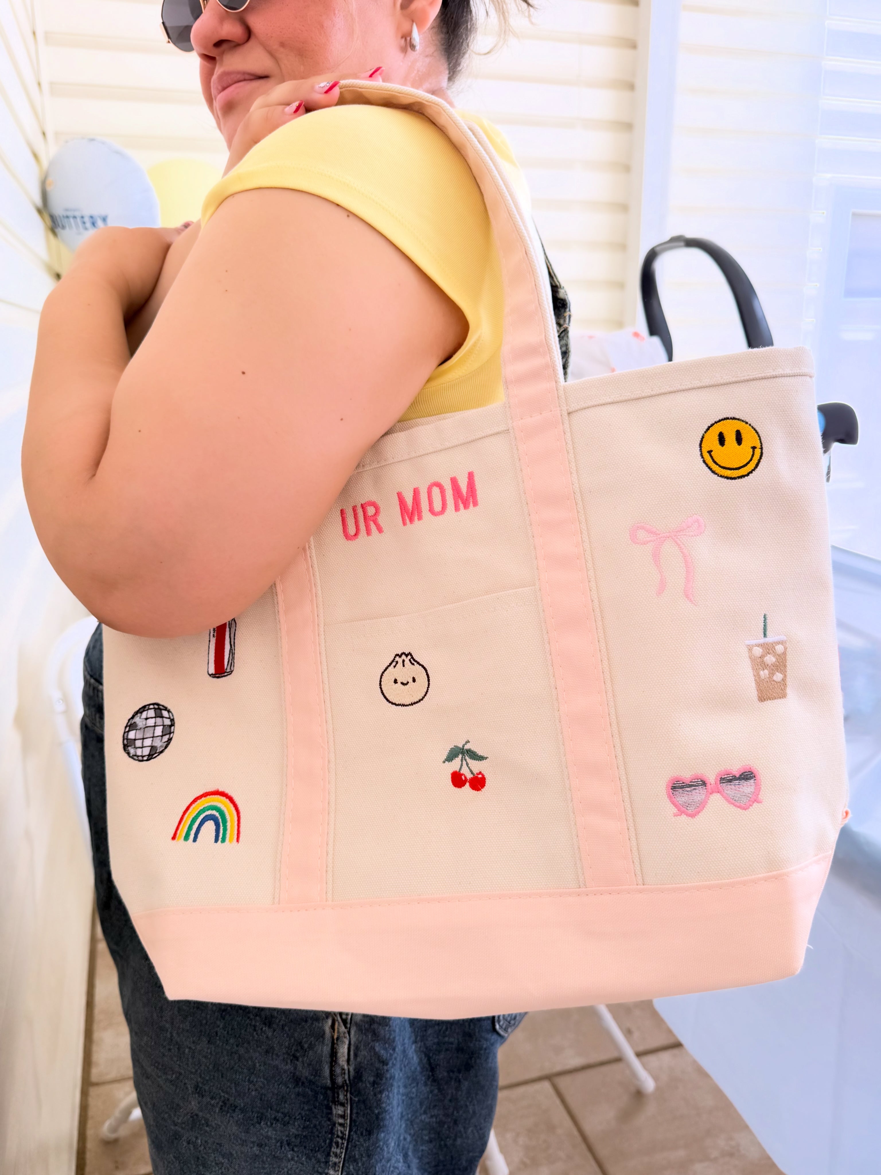 CUSTOM Embroidered 18oz Medium or XL Structured Natural Tote Bag Choose Your Icons & Text