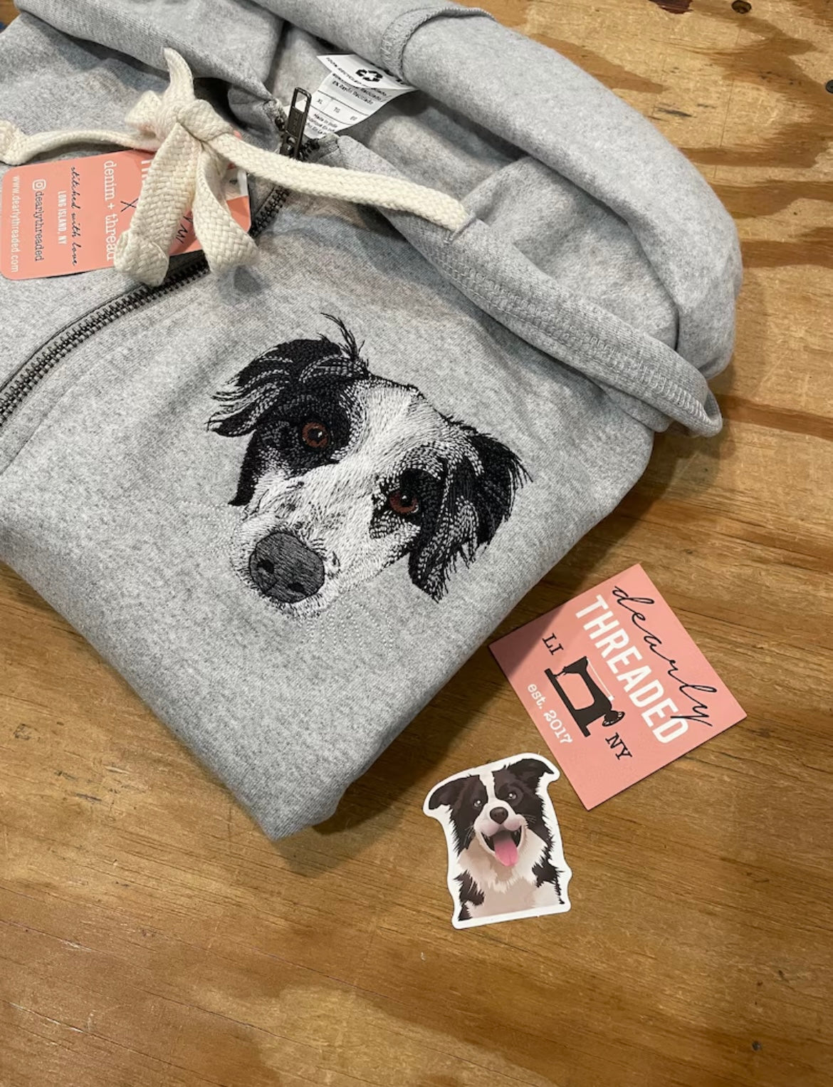 Custom Pet on Zip Up Hooded Grey Sweatshirt