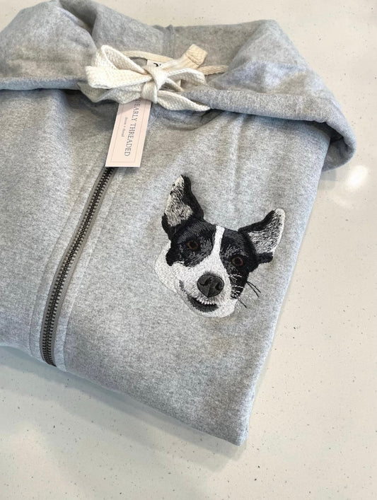 Custom Pet on Zip Up Hooded Grey Sweatshirt