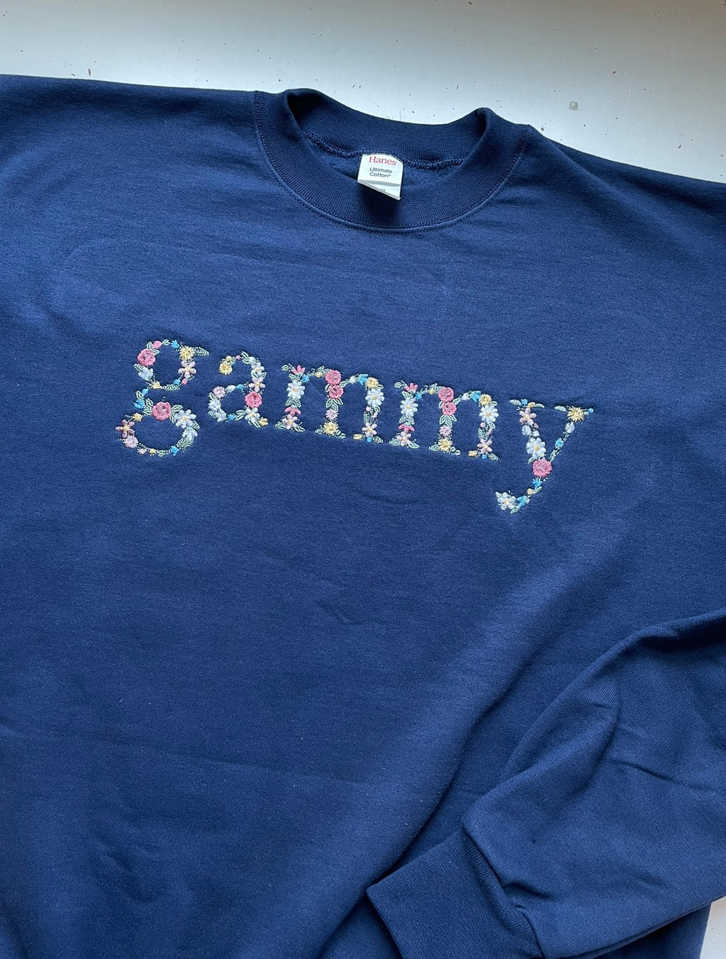 Floral Font Personalized Navy Blue  Crewneck