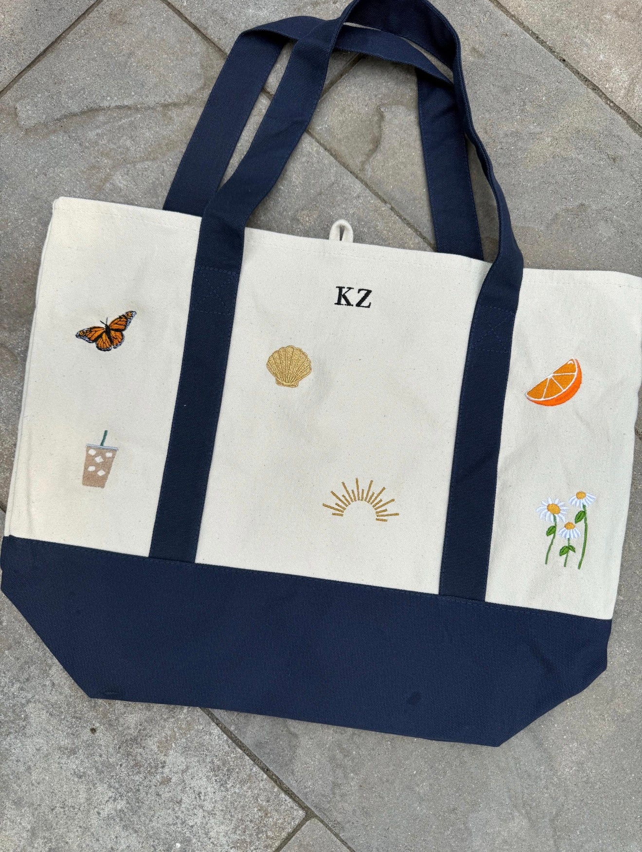 Custom Boater Style Tote With Initials and Icons