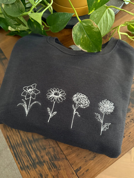 Embroidered Dainty Birth Flower Unisex Crewneck Sweatshirt