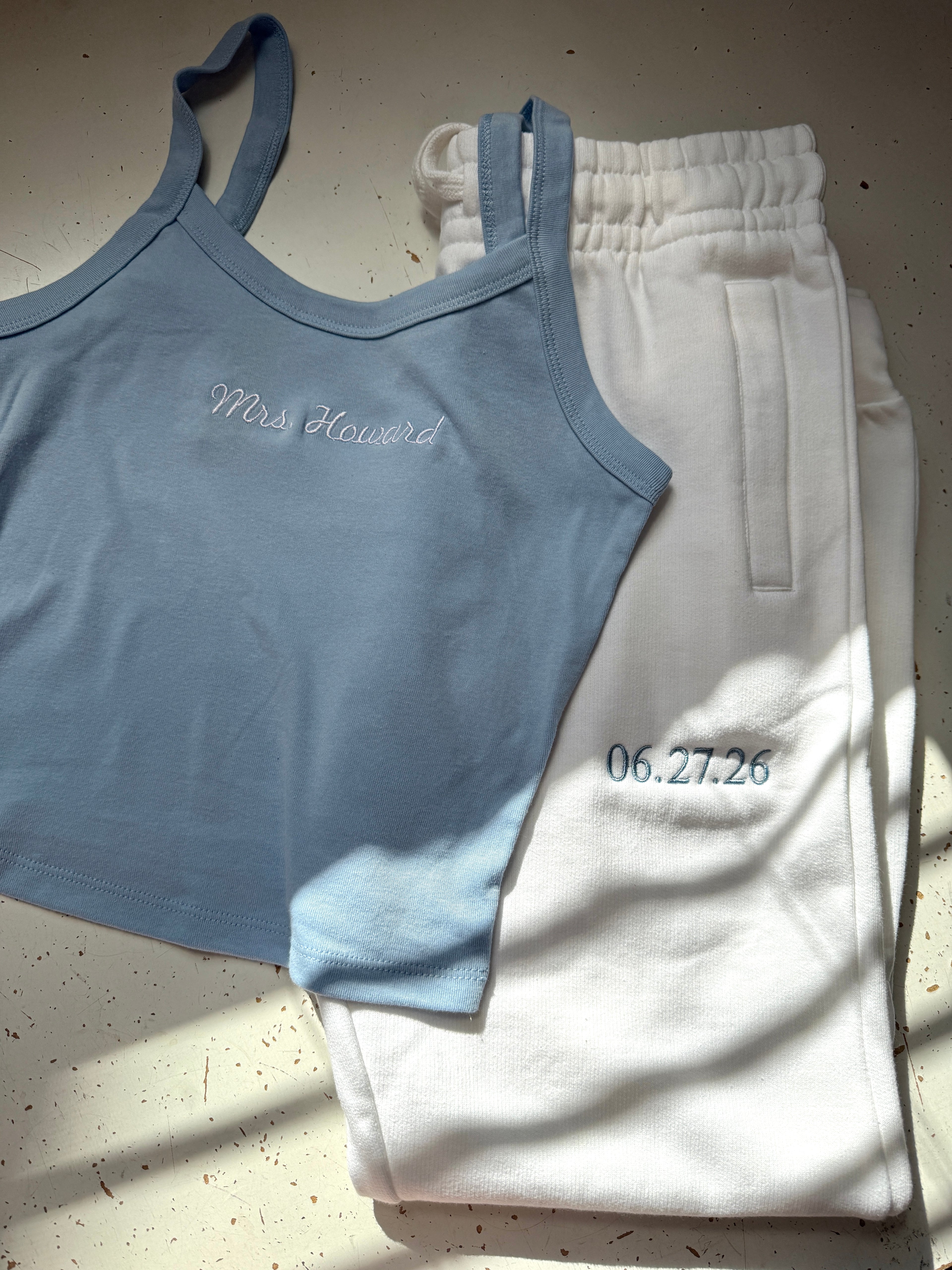 Custom Embroidered Women’s Mrs. Tank and Sweatpants Set