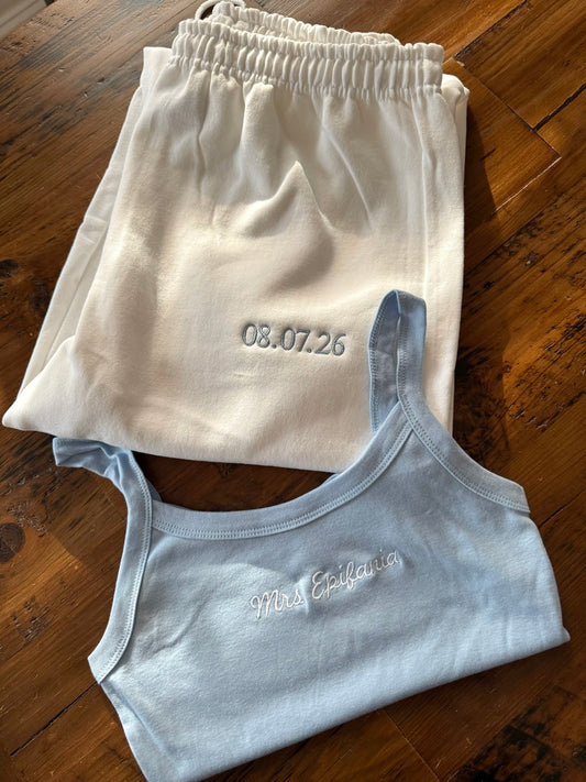 Custom Embroidered Women’s Mrs. Tank and Sweatpants Set