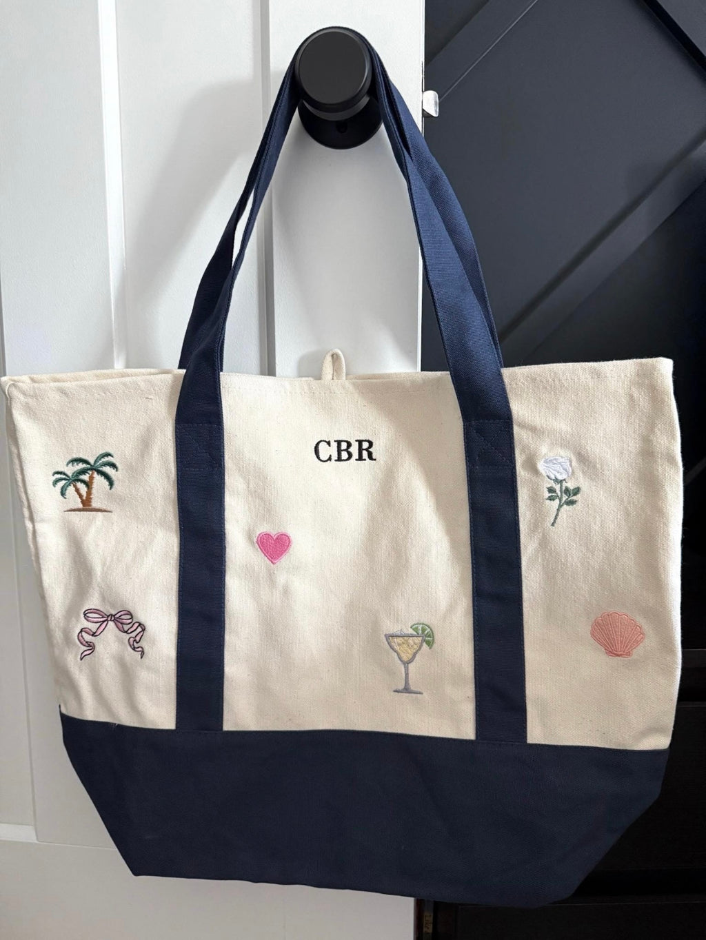 Custom Boater Style Tote With Initials and Icons