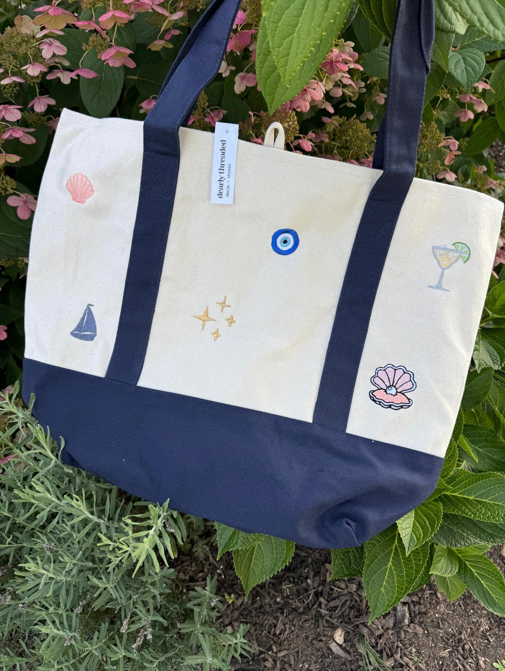 Custom Boater Style Tote With Initials and Icons