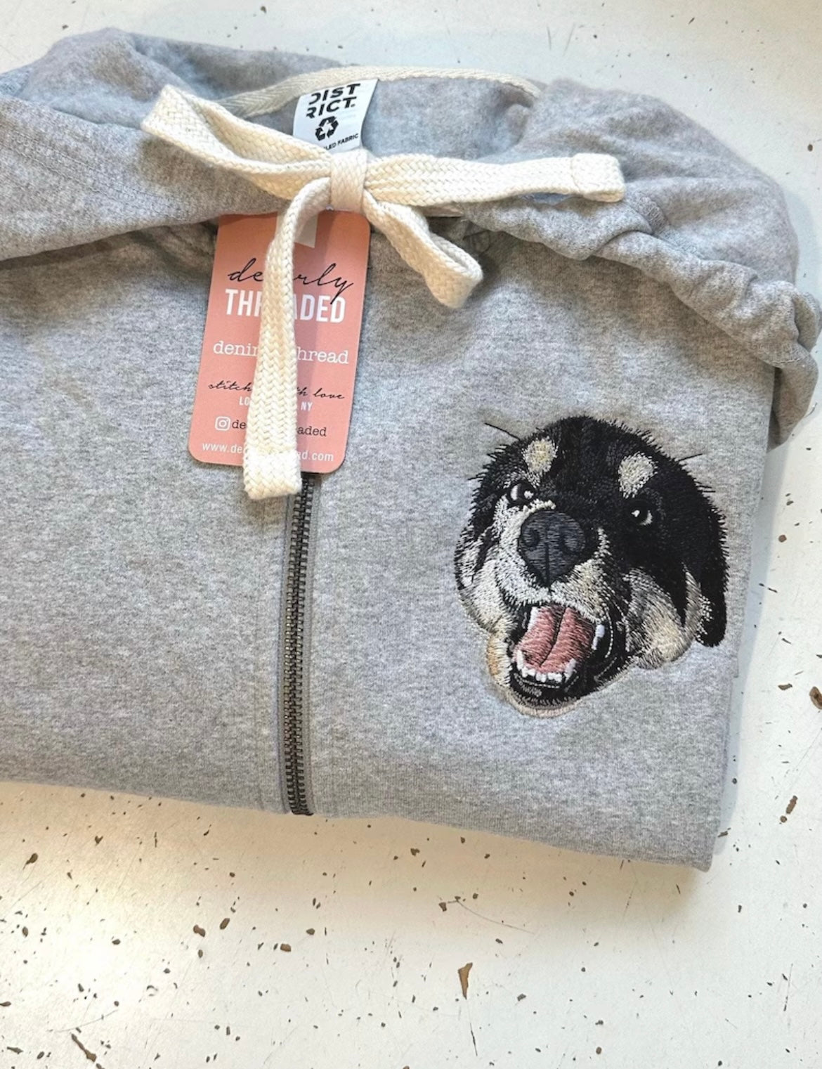 Custom Pet on Zip Up Hooded Grey Sweatshirt