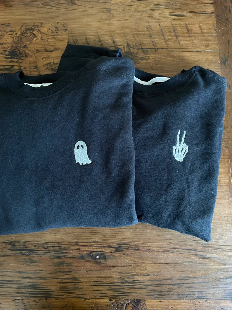Embroidered Glow in the Dark Ghost or Skull peace Crewneck