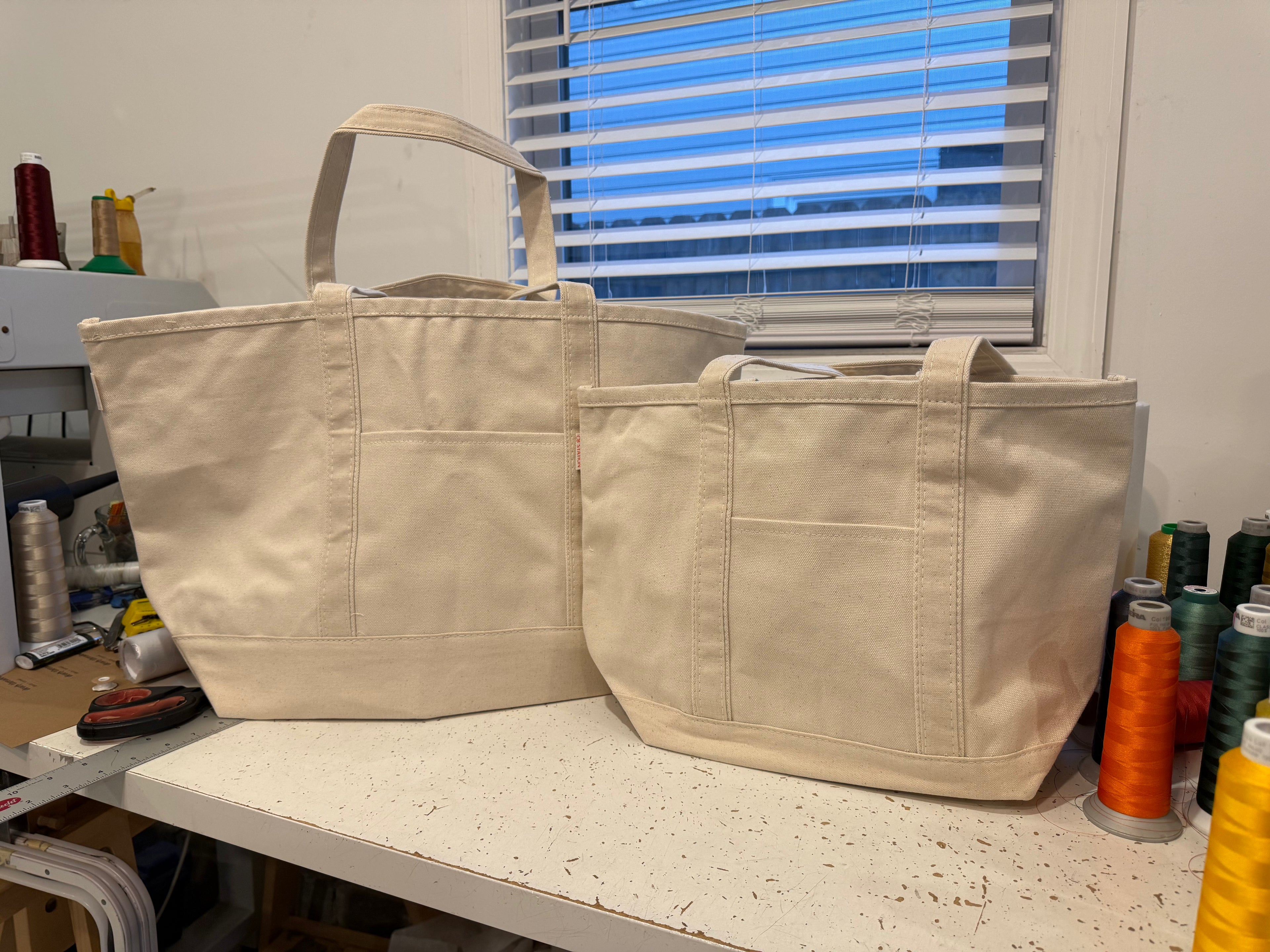 CUSTOM Embroidered 18oz Medium or XL Structured Natural Tote Bag Choose Your Icons & Text