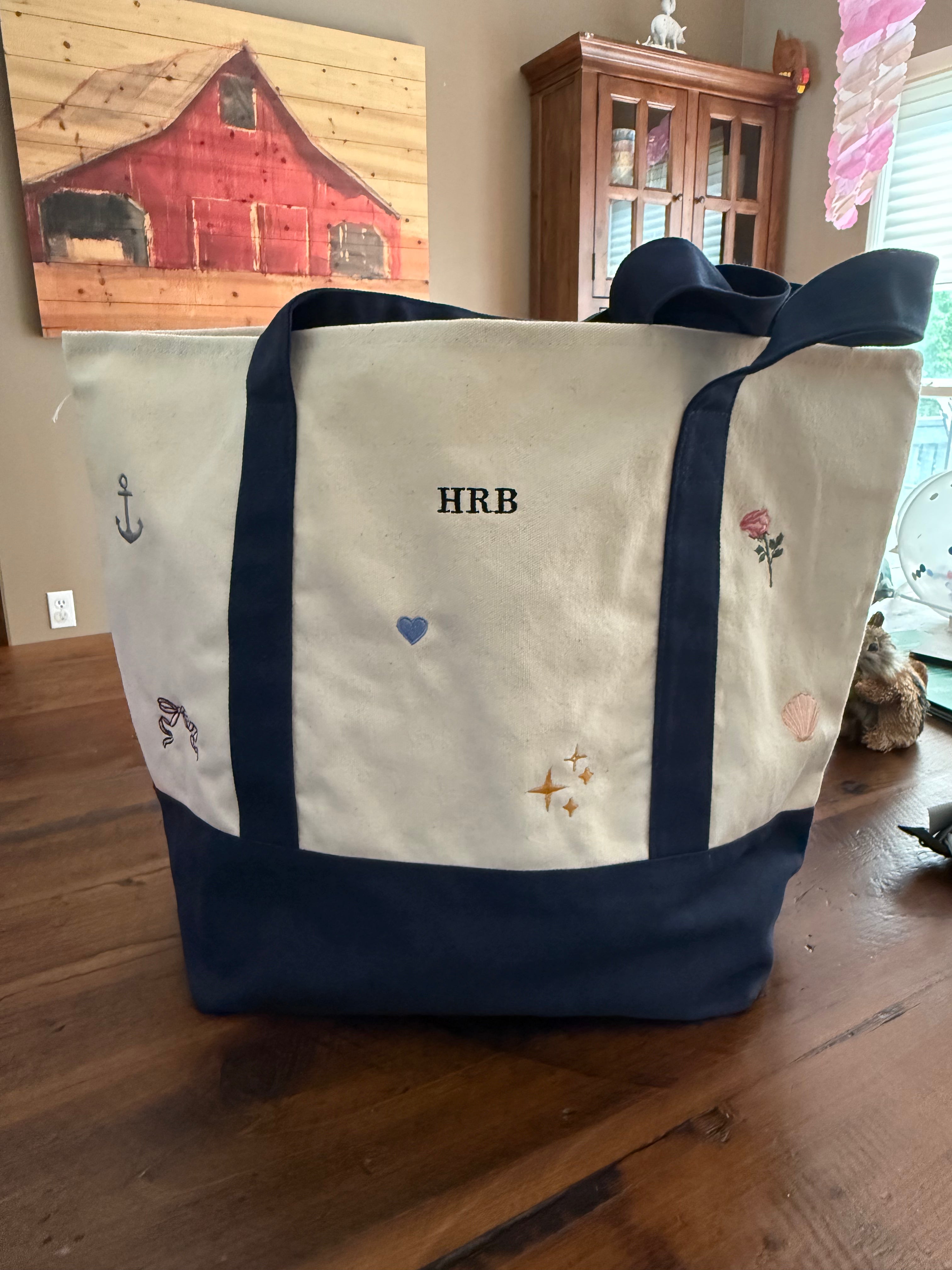 Custom Boater Style Tote With Initials and Icons