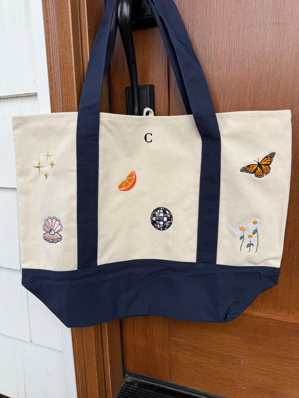 Custom Boater Style Tote With Initials and Icons