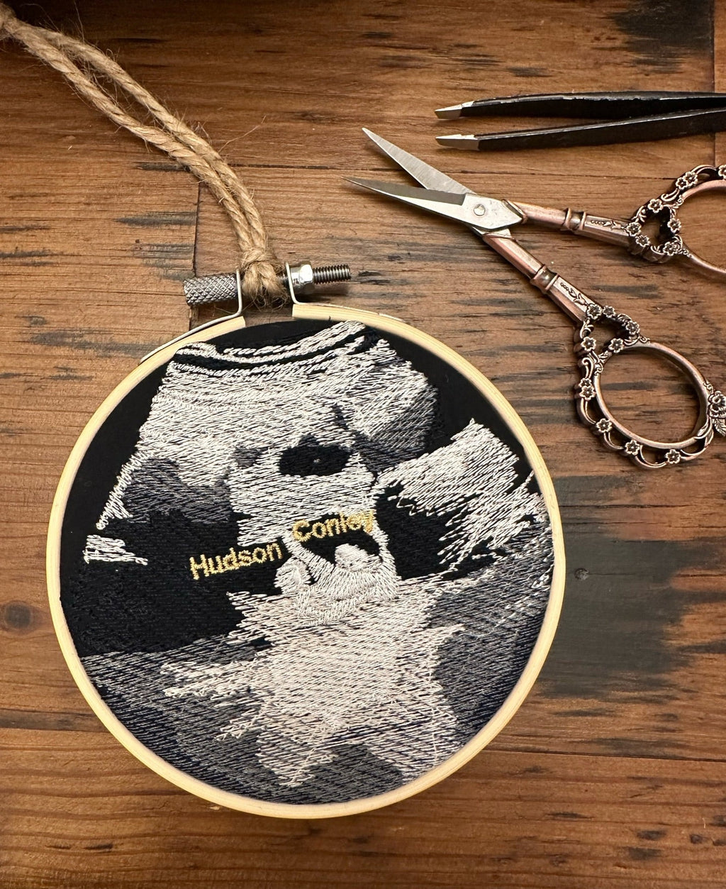 Custom Embroidered Sonogram Hoop Art