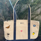 CUSTOM Embroidered Large Structured Boat Style Tote Bag With Initials and Icons