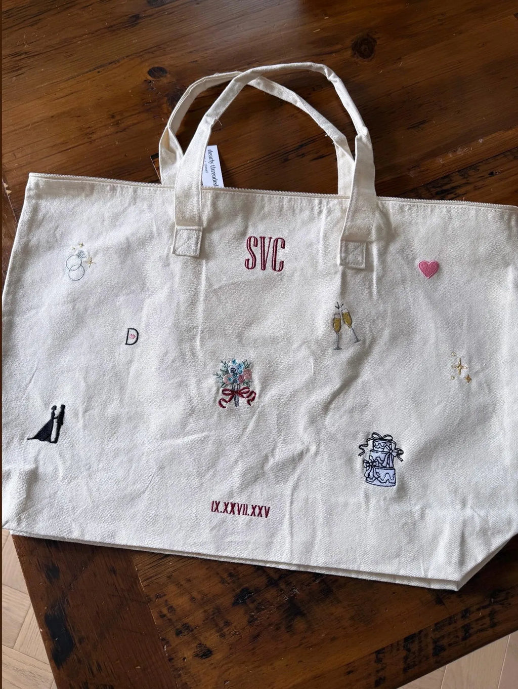 Embroidered Personalized Wedding Weekender Zippered Tote Bag