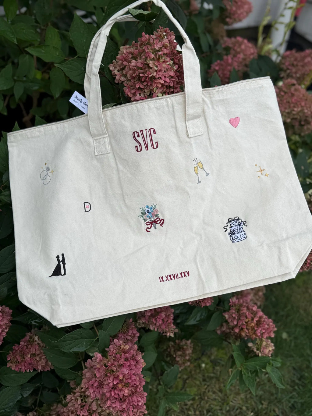 Embroidered Personalized Wedding Weekender Zippered Tote Bag