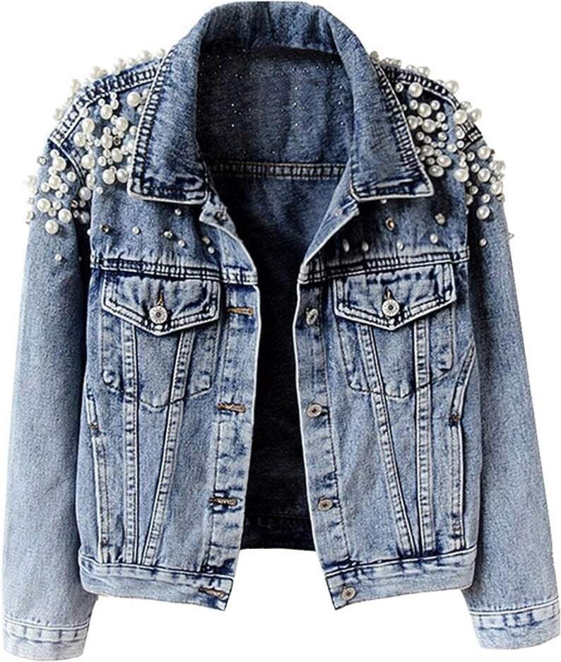 Custom Embroidered Beaded Pearl and Crystal Jacket