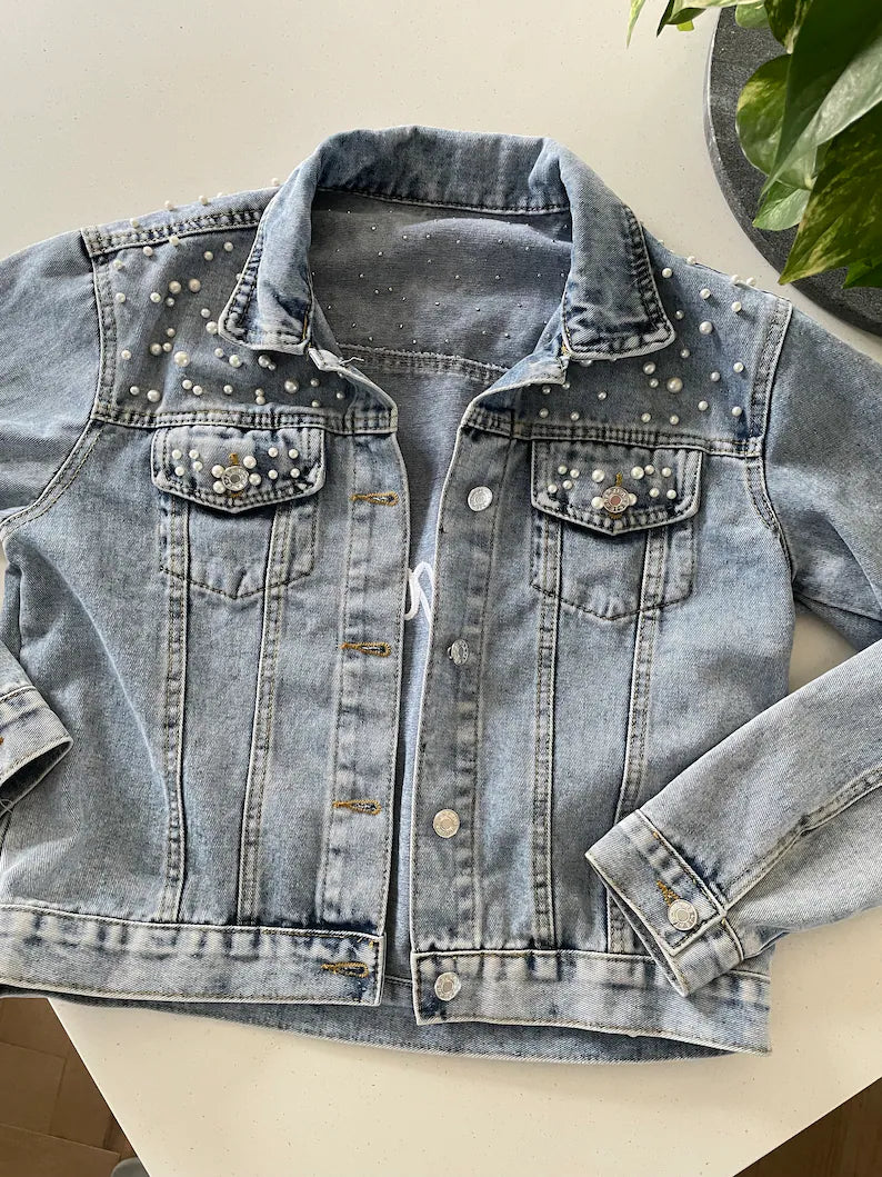 Custom Embroidered Scattered Beaded Pearl Jacket