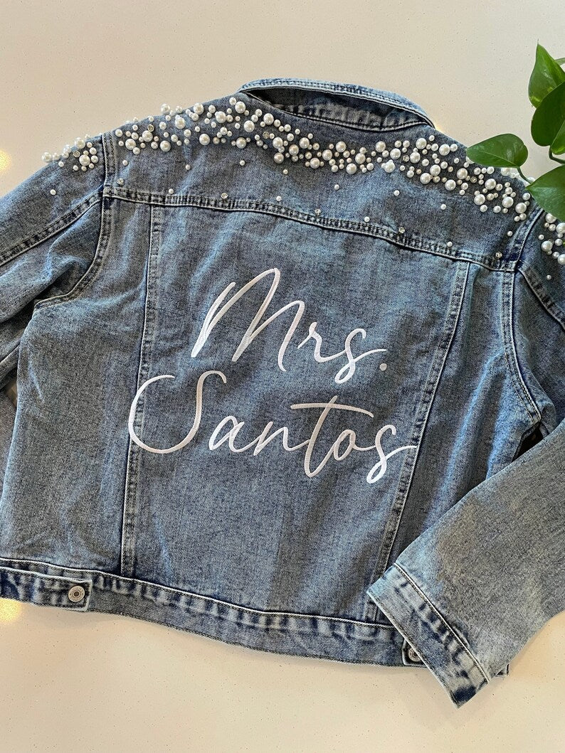Custom Embroidered Beaded Pearl and Crystal Jacket