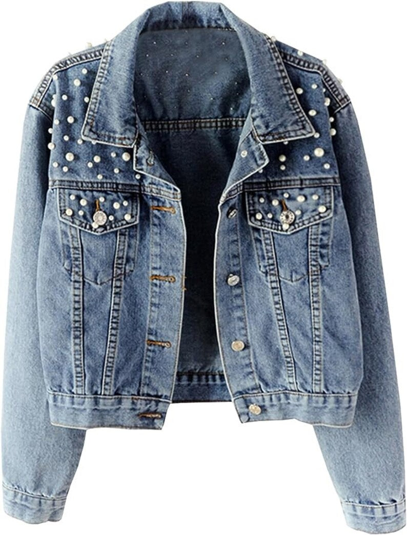 Custom Embroidered Scattered Beaded Pearl Jacket