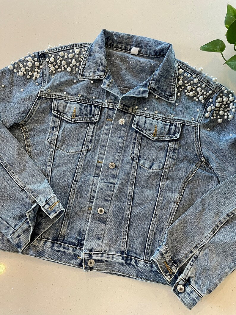 Custom Embroidered Beaded Pearl and Crystal Jacket