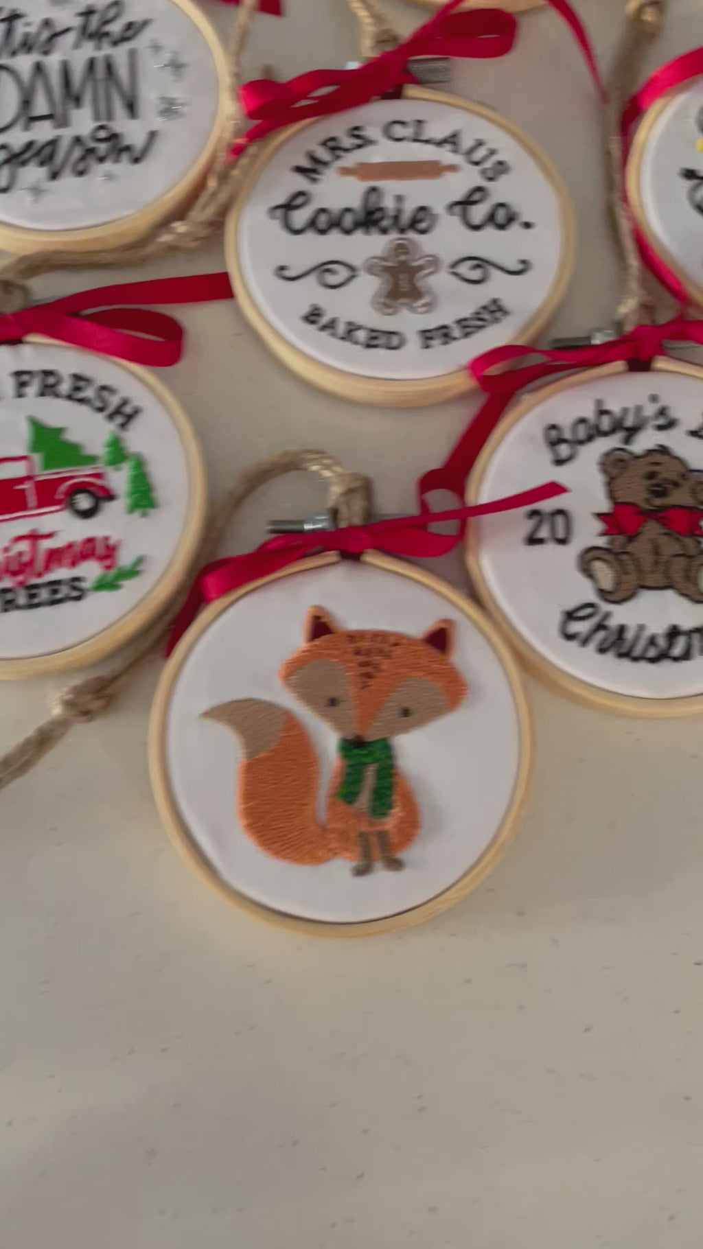Embroidered Holiday Embroidery Hoop Ornament