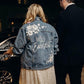 Custom White Floral Women's Relaxed Fit Denim Jacket
