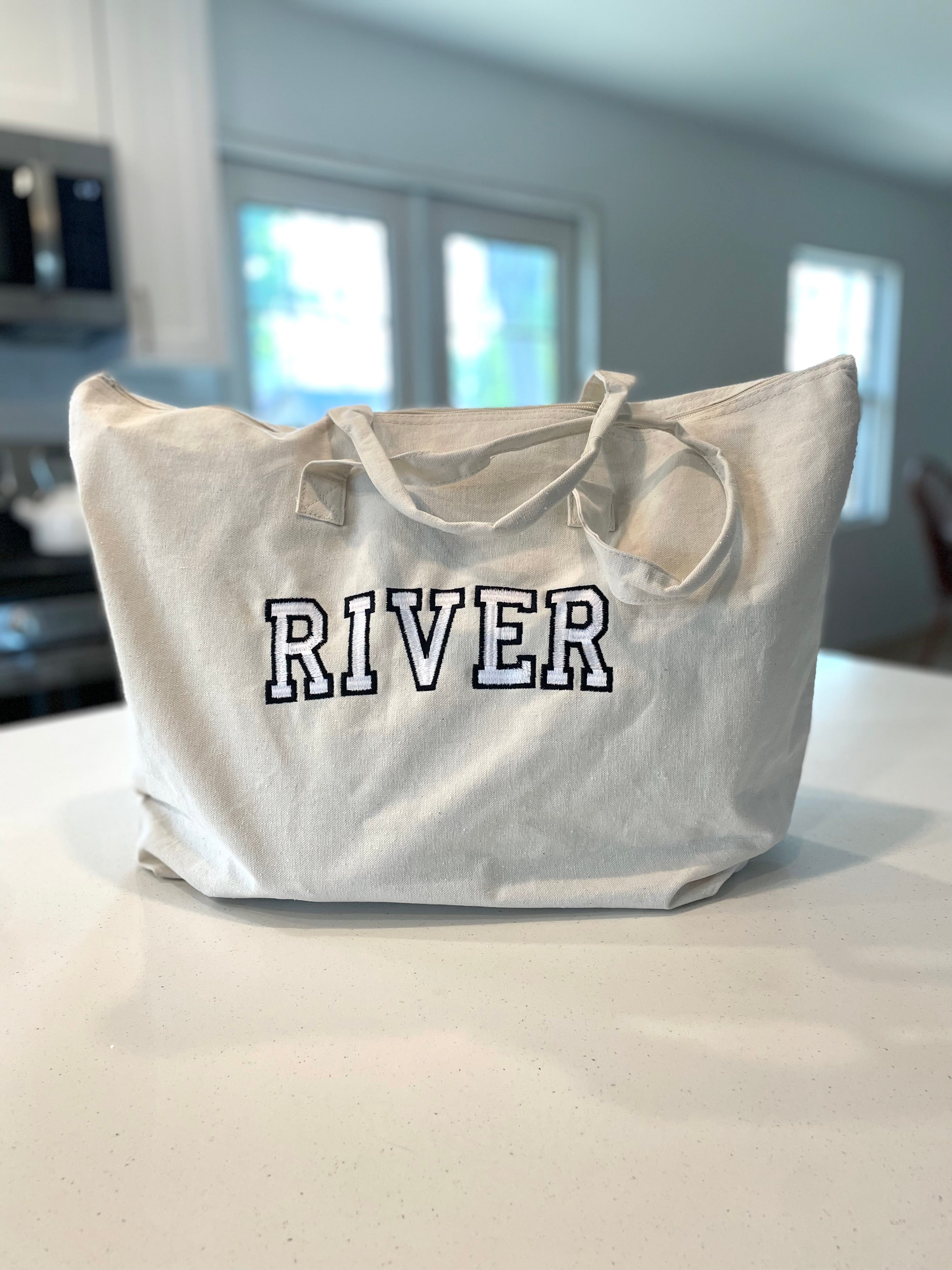 CUSTOM Embroidered Name Zipper Tote Bags __ Weekender Bag