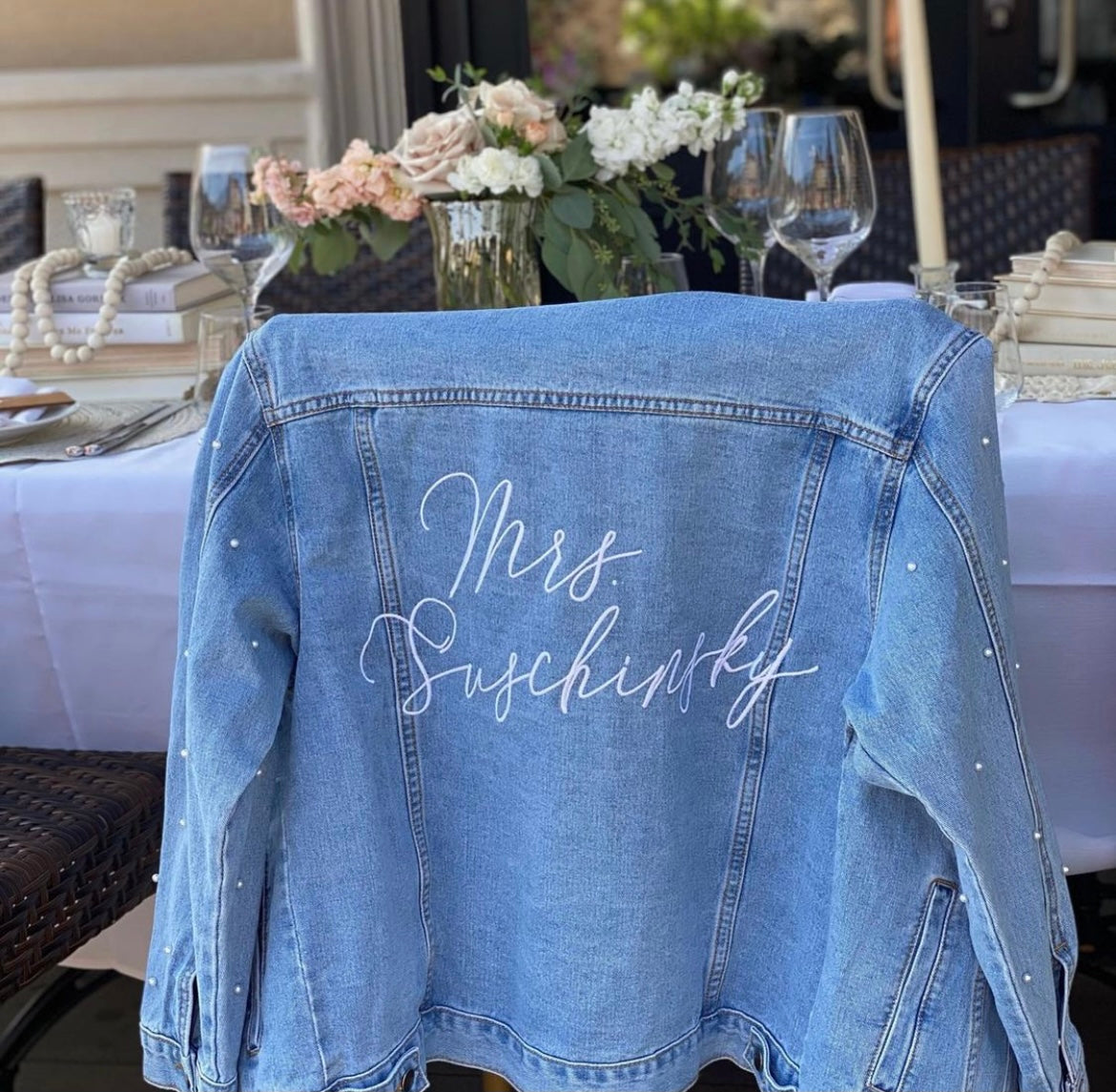 Custom Pearl Sleeve Women's Relaxed Fit Denim Jacket