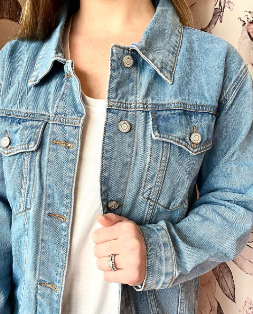 Custom Ivory Roses with Leafy Greenery Women's Relaxed Fit Denim Jacket